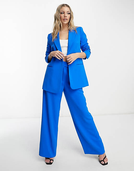 Ever New tailored wide leg pants in blue | ASOS