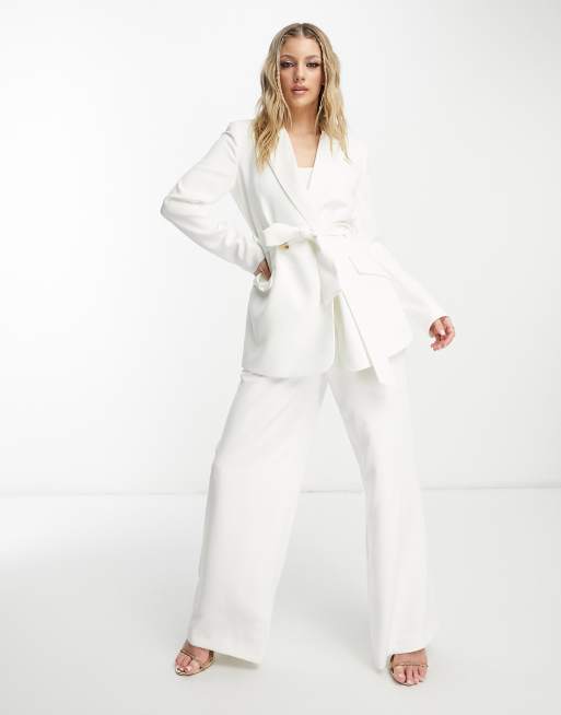 ASOS DESIGN satin wide leg pants in ivory