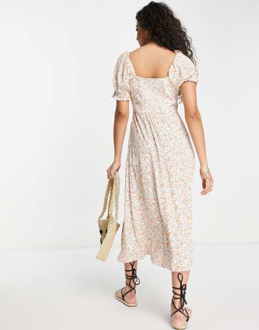 Ever New tie bust split midi tea dress in ivory floral