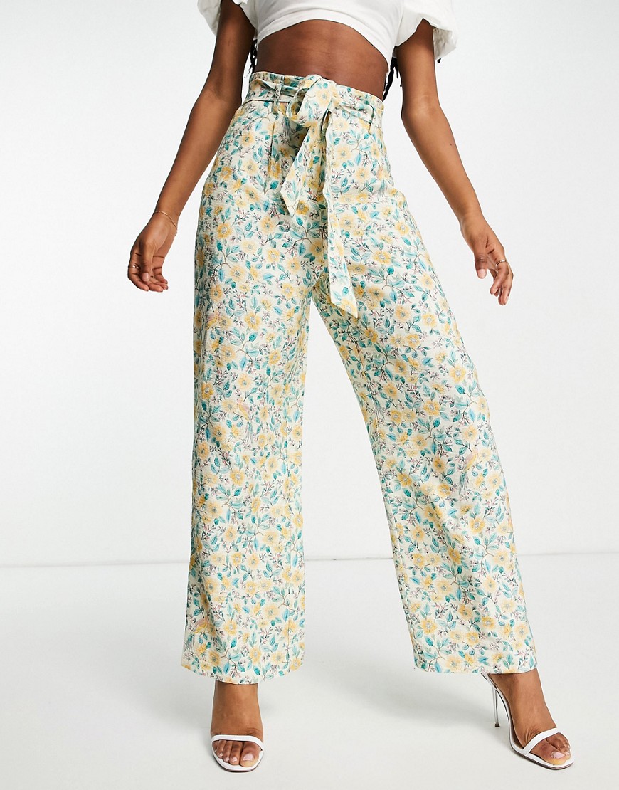 Ever New tie waist wide leg pants in yellow ditsy print - part of a set