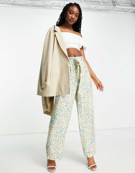 Paisley Print Tie Waist Wide Leg Pants