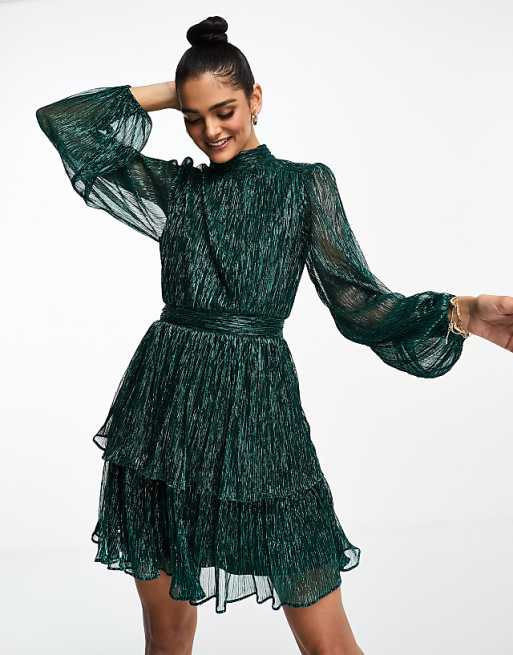 metallic green dress Syani Maxi shown in Dark Green Center of Attention Liquid Green
