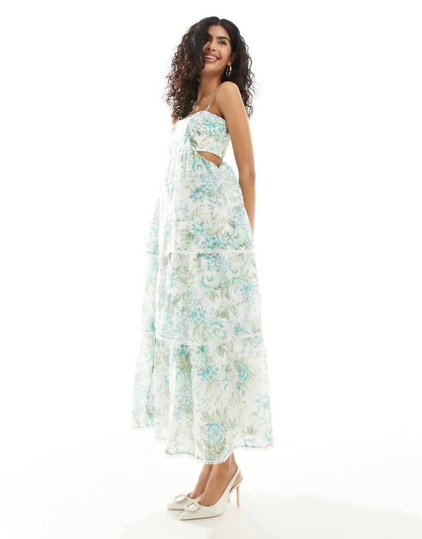 Ever New Tiered Midaxi Dress In Green And Blue Floral-multi