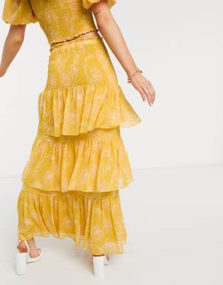 mustard floral maxi skirt
