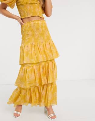 mustard tiered maxi skirt