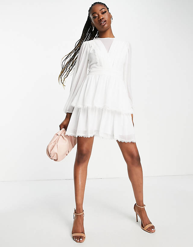Ever New tiered sheer mini dress in white lace