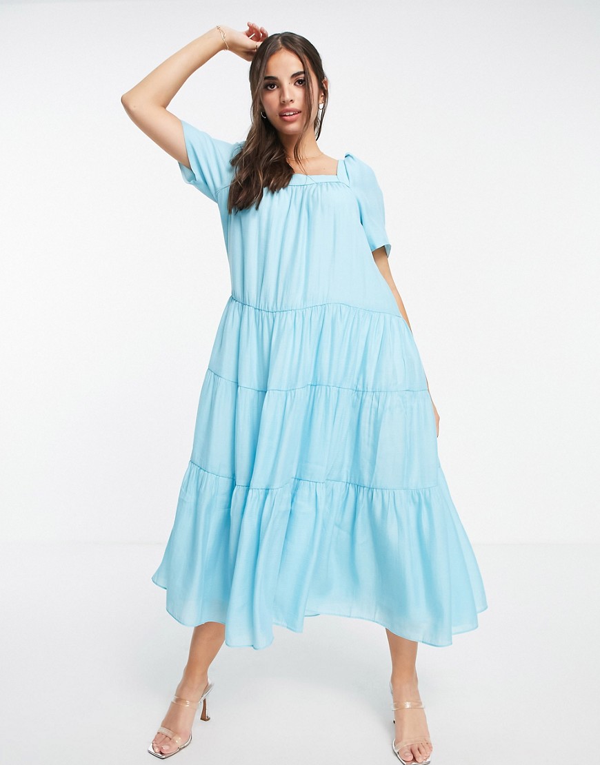 Forever New Ever New Tiered Volume Sleeve Smock Midi Dress In Bright Blue