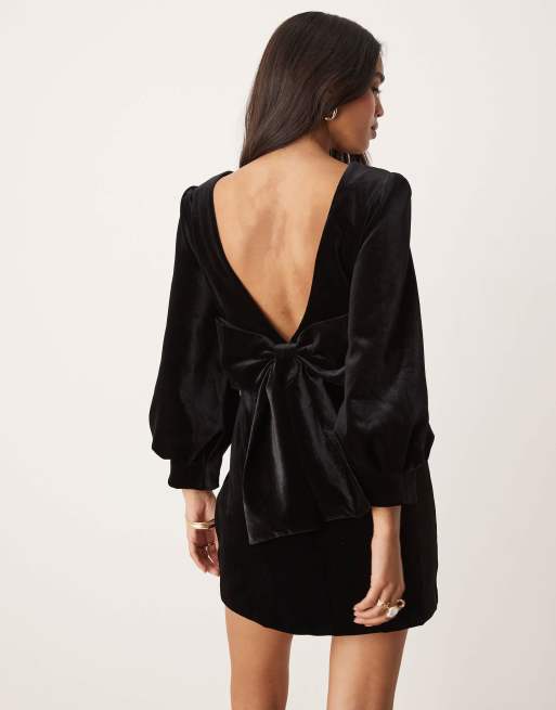 Ever New velvet bow back mini dress in black