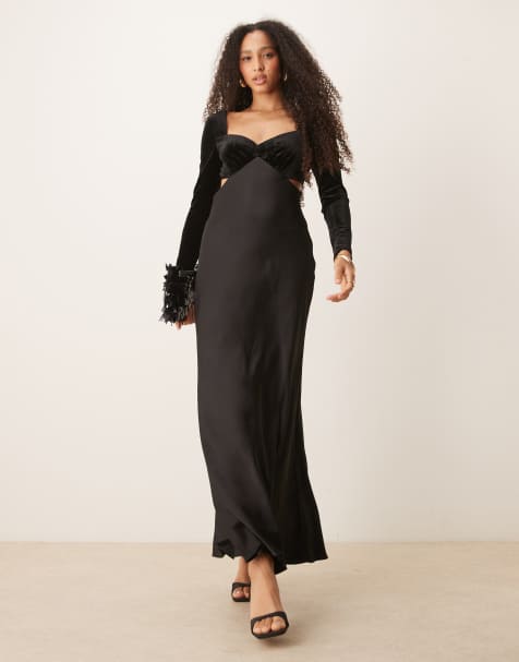 Ever New velvet satin cowl back maxi dress in black - view 1