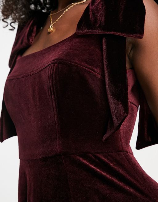 Ever New Velvet Tie Shoulder Mini Prom Dress in plum-Purple