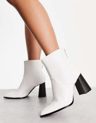 Ever New western block heel ankle boots in white