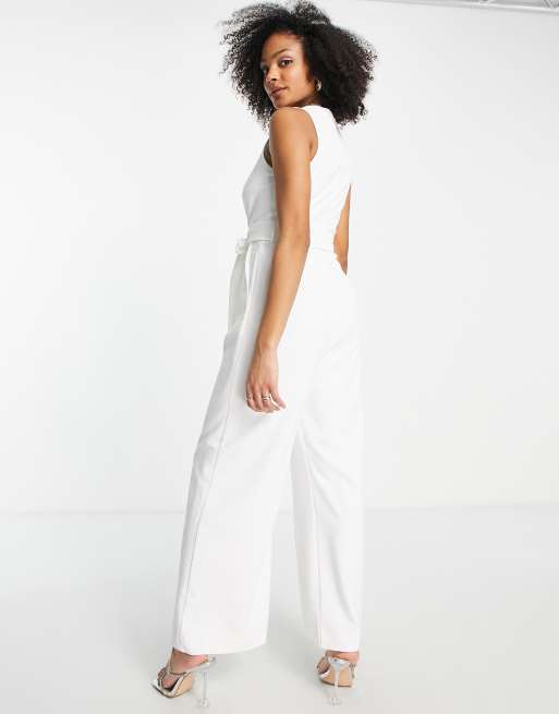 Ever New wide leg cut-out belted jumpsuit in white