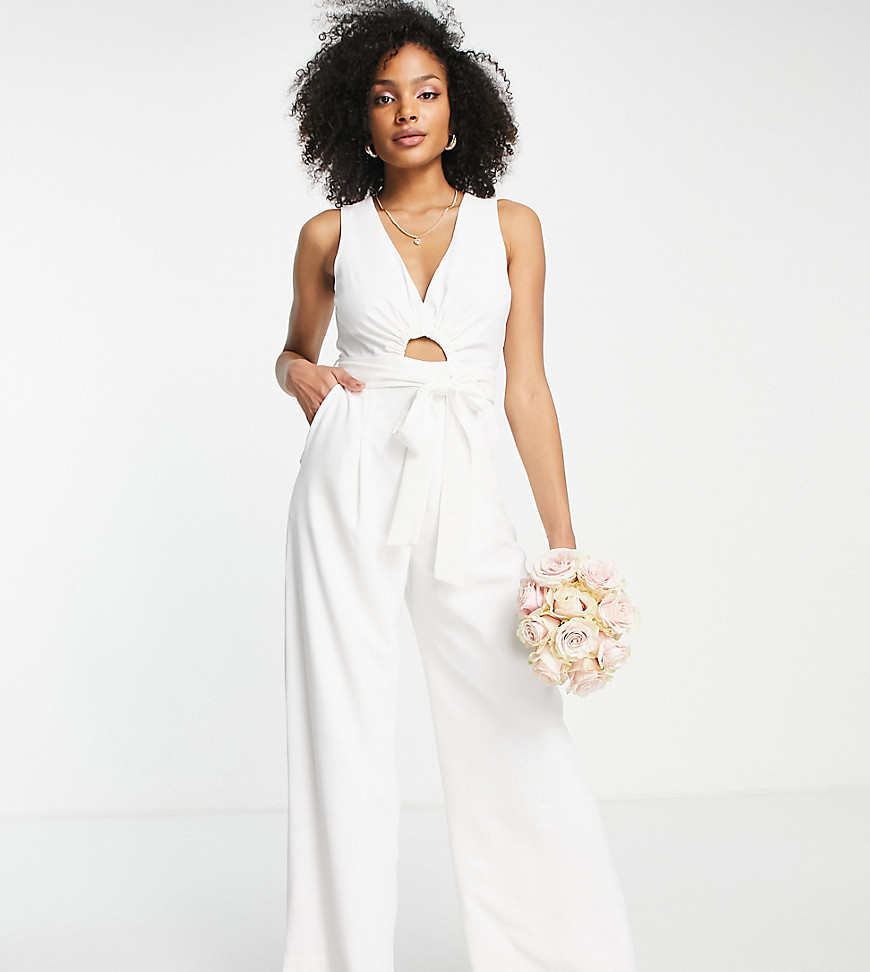 Ever New wide leg cut-out belted jumpsuit in white