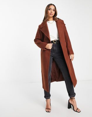 Ever New Wrap Tie Formal Midi Coat In Brick-brown