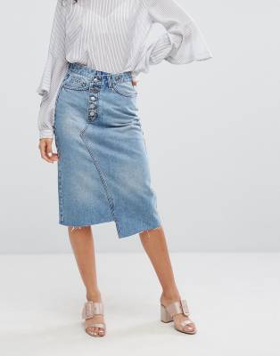 free people cotton asymmetrical denim midi skirt