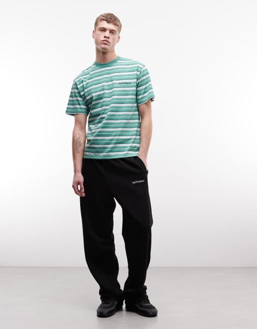 Exclusiva de No Problemo x ASOS - Camiseta verde a rayas con logo 100% de algodón, 3 de 5