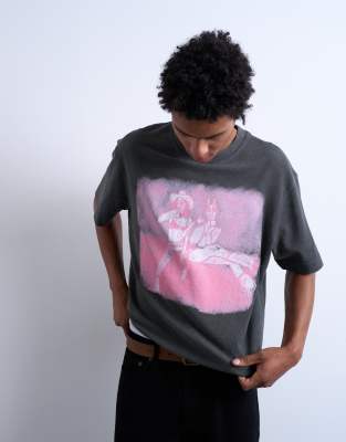 Topman EXCLUSIVE Topman x Mason Newman boxy fit textured t-shirt with Newman 37 front and back print in washed black-Grey