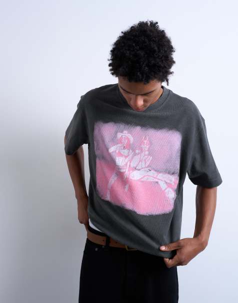 EXCLUSIVE Topman x Mason Newman boxy fit textured T-shirt with Newman 37 front and back print in washed black - view 1
