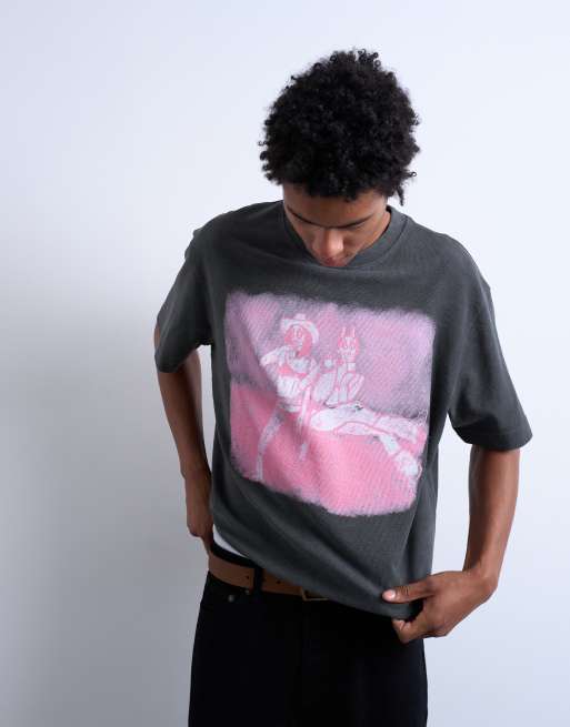 EXCLUSIVE Topman x Mason Newman boxy fit textured T-shirt with Newman 37 front and back print in washed black