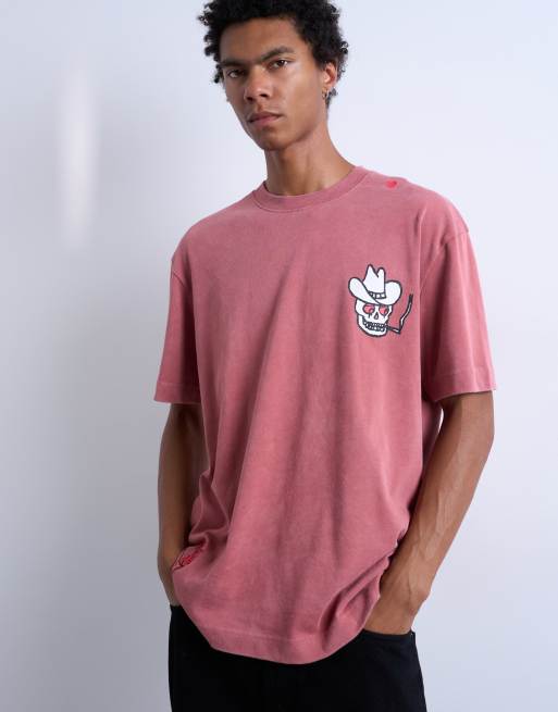 EXCLUSIVE Topman x Mason Newman oversized fit T-shirt with placement embroidery in washed pink
