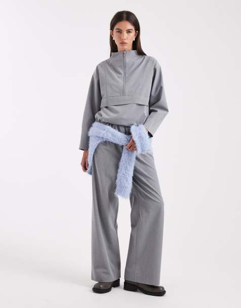 Exclusivité - 4th & Reckless - Ensemble pantalon ample et veste élégante à enfiler avec surpiqûres et cordon coulissant - Gris - view 1