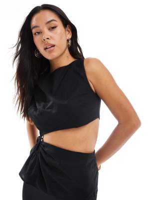Exclusivité - - Top en lin mélangé avec découpe et détail métallique - Noir 36