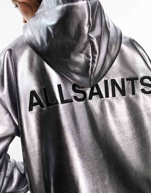 Exclusivité AllSaints x ASOS - Chlo - Sweat à capuche enduit à fermeture éclair - Gris métal, 2 de 4