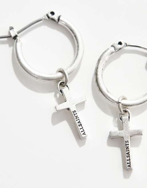 Exclusivité AllSaints x ASOS - Créoles à pendentif croix - Argenté