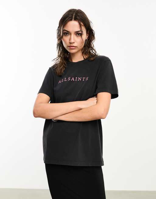 Exclusivité AllSaints x ASOS - Pippa - T-shirt à logo brodé - Noir délavé