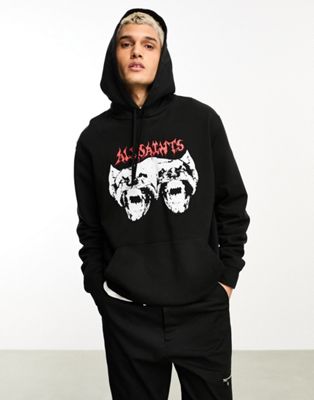 AllSaints x ASOS exclusive Raptorex Oth graphic hoodie in washed black - ASOS Price Checker