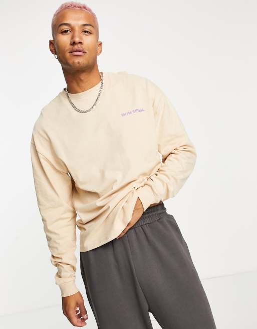 Exclusivité ASOS - 9N1M SENSE - T-shirt manches longues à imprimé positionné - Beige, 3 de 4