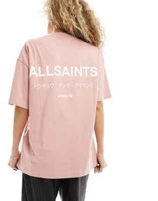 AllSaints Underground oversized t-shirt in dusty pink exclusive to asos - ASOS Price Checker