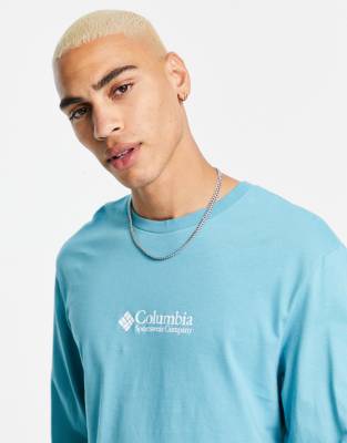 Columbia Hopedale long sleeve t-shirt in blue Exclusive at ASOS - ASOS Price Checker