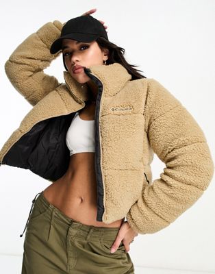 Columbia Puffect cropped sherpa jacket in beige Exclusive at ASOS  - ASOS Price Checker