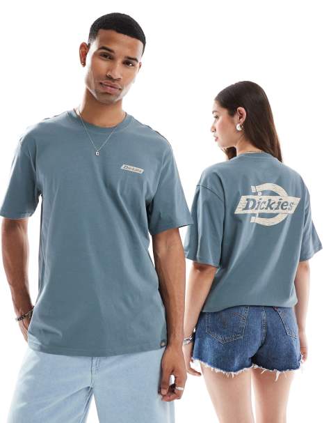 Exclusivité ASOS - Dickies - Heritage Crayon - T-shirt avec logo imprimé au dos - Bleu moyen - view 1