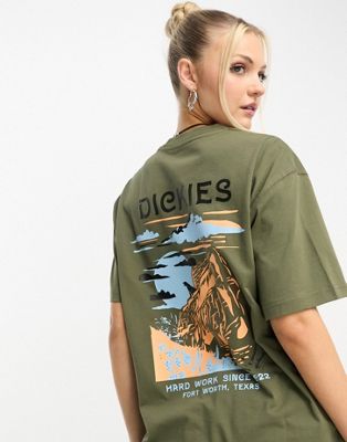 Dickies eagle point mountain back print t-shirt in olive exclusive to asos - ASOS Price Checker