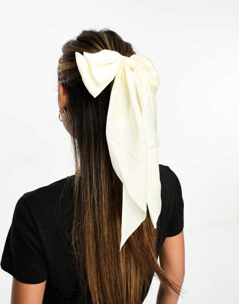 Exclusivité ASOS - Easilocks - Nœud pour cheveux en satin oversize - Crème - view 1