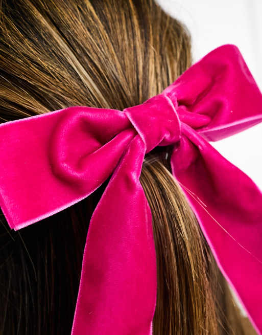 Exclusivité ASOS - Easilocks - Nœud pour cheveux en velours oversize - Fuchsia, 2 de 4