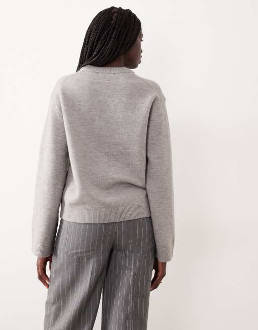 Exclusivité ASOS - Gina Tricot - Sweat ras de cou en maille à manches amples - Gris chiné, 3 de 4