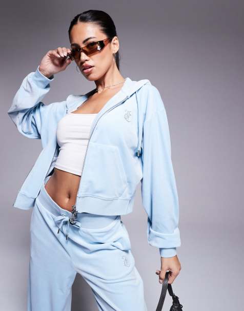 Exclusivité ASOS - Juicy Couture - Sweat à capuche décontracté en velours avec fermeture éclair - Bleu poudré - view 1