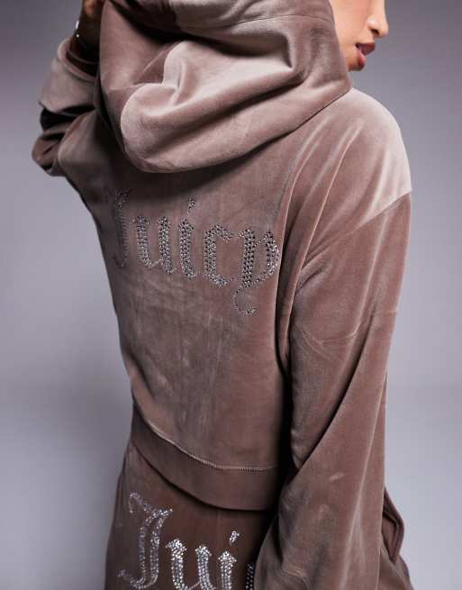 Exclusivité ASOS - Juicy Couture - Sweat à capuche décontracté en velours avec fermeture éclair - Marron latte, 3 de 4