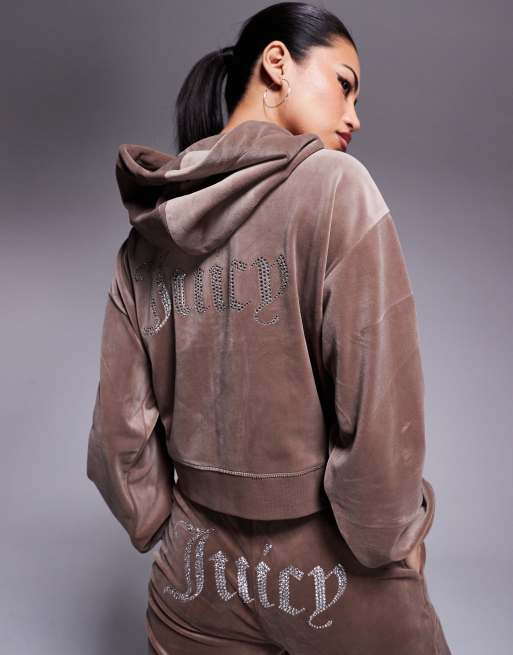 Exclusivité ASOS - Juicy Couture - Sweat à capuche décontracté en velours avec fermeture éclair - Marron latte, 4 de 4