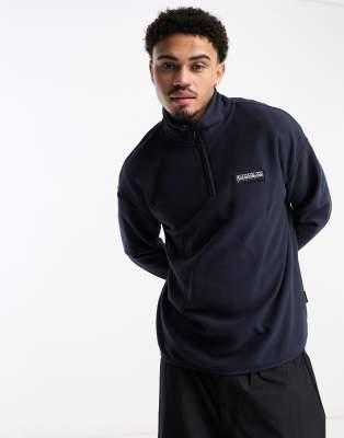 Napapijri Morgex premium tonal logo 1/4 zip sweat in navy Exclusive at ASOS - ASOS Price Checker