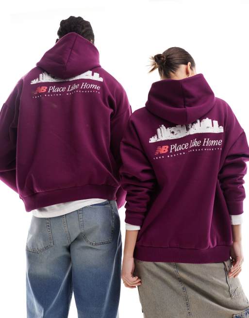 Exclusivité ASOS - New Balance - Home Again - Sweat à capuche unisexe - Bordeaux, 3 de 4