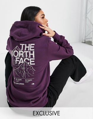 Marques de designers Exclusivité  - The North Face - Sweat à capuche de montagne à imprimé contour - Bordeaux
