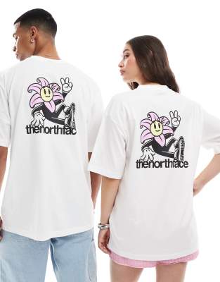 Exclusivité ASOS - The North Face - T-shirt oversize avec imprimé fleur au dos - Blanc