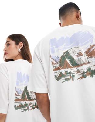 Exclusivité ASOS - The North Face - T-shirt oversize avec imprimé tente dôme au dos - Blanc