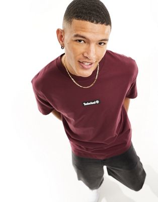 Timberland oversized t-shirt with central logo in burgundy exclusive to asos - ASOS Price Checker