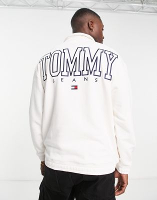 Tommy Jeans ASOS exclusive heritage capsule back logo half zip sweatshirt relaxed fit in off white - ASOS Price Checker
