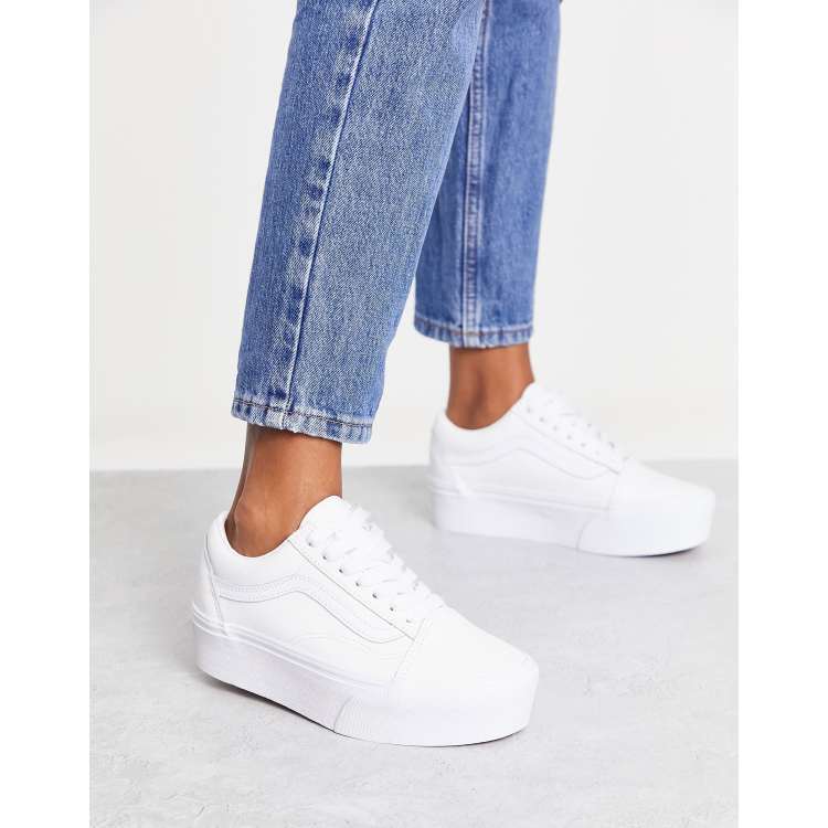 Exclusivit ASOS Vans Old Skool Stackform Baskets en cuir Blanc triple